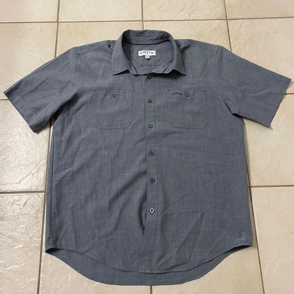 ORVIS Mens Gray Short‎ Sleeve Button Up Pocket Shirt Size L G